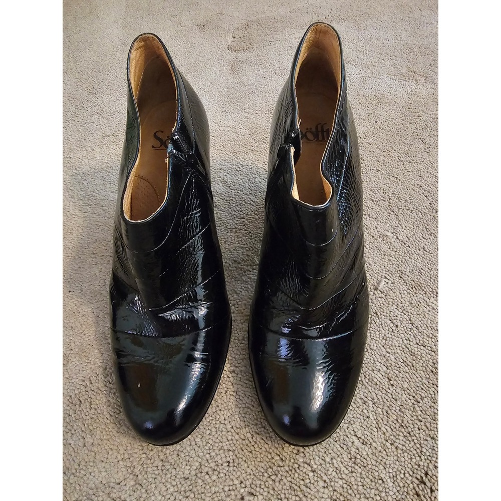 Sofft Black Patent Leather Crinkle Ankle Boots Block Heel Shooties 8.5M